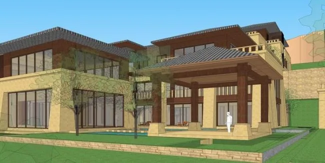 Sketchup Hotel Model | Multi story Mountain Hotel, New Chinese Style, Han Tang Style