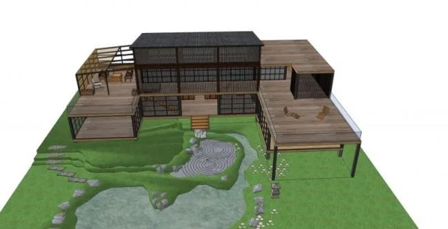 Sketchup Business Model | Multi story Tea House, Modern Style