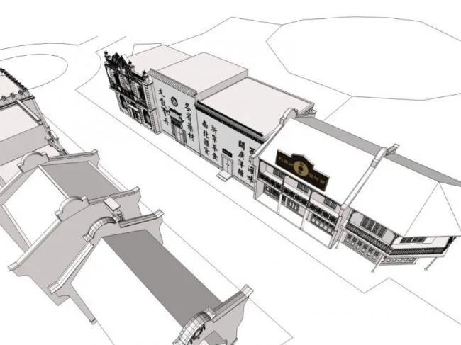 Sketchup Business Model | Low rise Commercial Street, Chinese Style