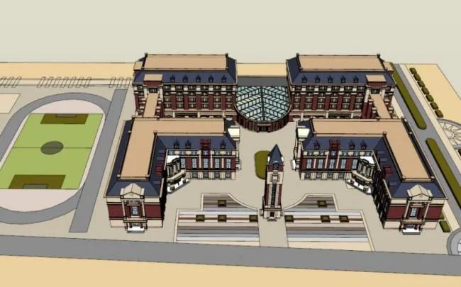 Multi-Story European Classical School Campus Model in SketchUp