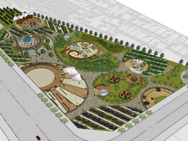Sketchup Landscape Model | Square Landscape, Modern Style