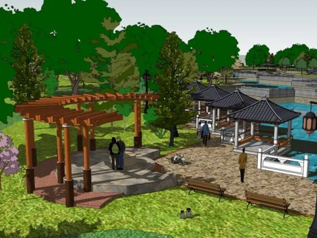 Sketchup Landscape Model | Park Landscape, Modern Chinese Style