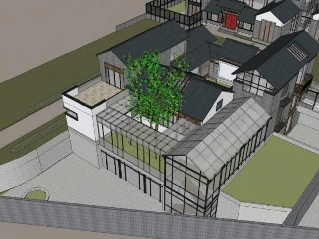 Sketchup Residential Model | Multi story Residence, Courtyard, Chinese Style