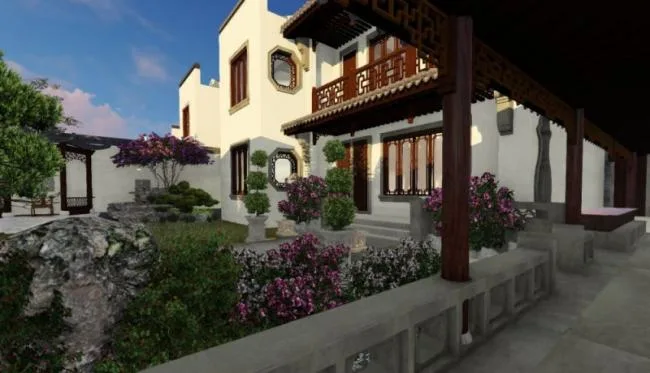 Sketchup Villa Model | Solo Villa, Modern Chinese Style