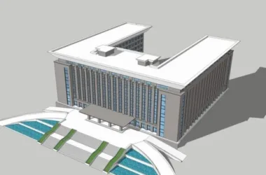Modern Multi-Story Government Office Building with U-Shaped Design | SketchUp Model-BIM WORLD