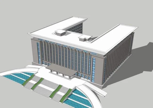 Modern Multi-Story Government Office Building with U-Shaped Design | SketchUp Model