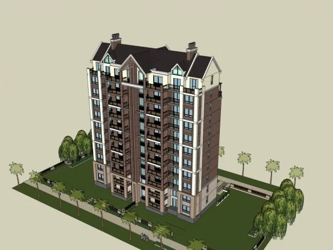 Sketchup Residential Model | High rise residential building, classical style, 11 floors