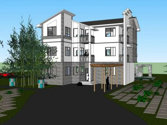 Sketchup Villa Model | Multi story Huizhou style Villa Residence, Chinese Style