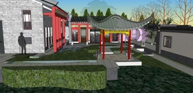 Sketchup Residential Model | Courtyard, Chinese Style, Huizhou Architecture, Courtyard Landscape