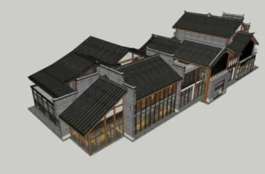 SketchUp Business Model: Multi-Story Commercial Street Inspired by Chinese Architecture-BIM WORLD