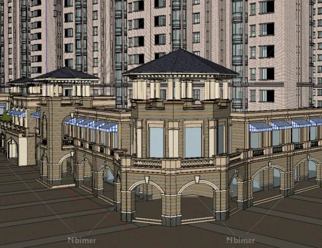 Sketchup Residential Model | High rise residential building, ground floor commercial, European classical style, residential architecture