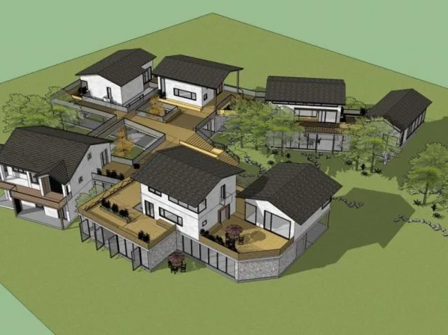 Multi-Story Chinese-Style Farmhouse Homestay Model in SketchUp
