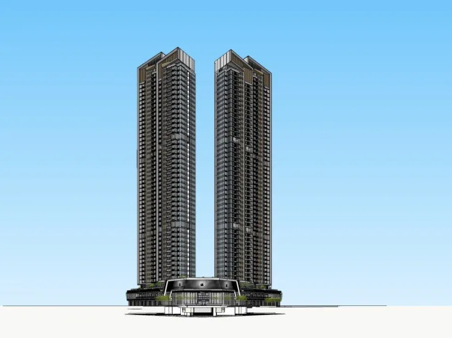 Sketchup Residential Model | Super high-rise residential, modern style, ground floor commercial, residential building