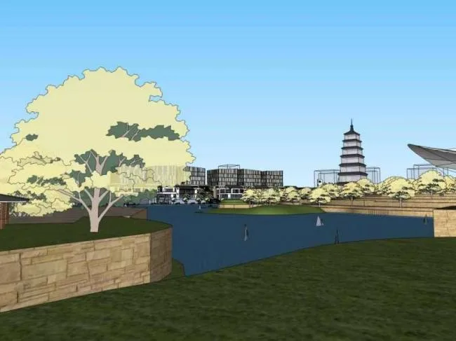 Sketchup Business Model | Multi story Park Commercial Street, New Chinese Style