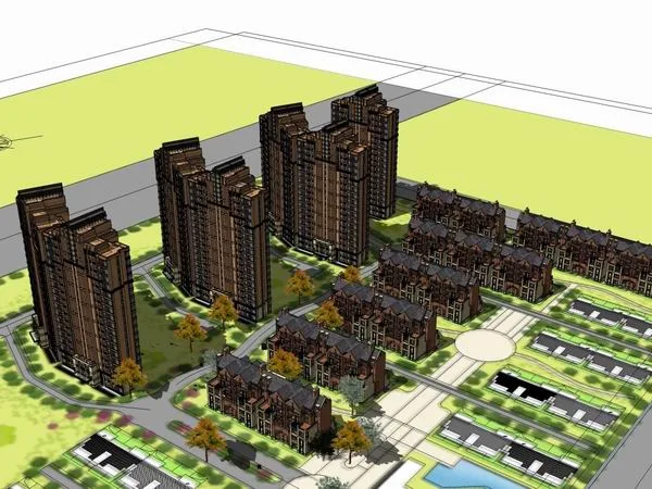 Sketchup Planning Model | Multi story Residential Community, Planning, Classical Style, 18 Floors