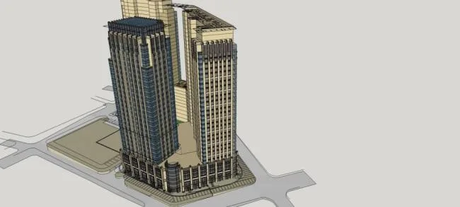 SketchUp Complex Model: Neoclassical High-Rise Office and Commercial Podium