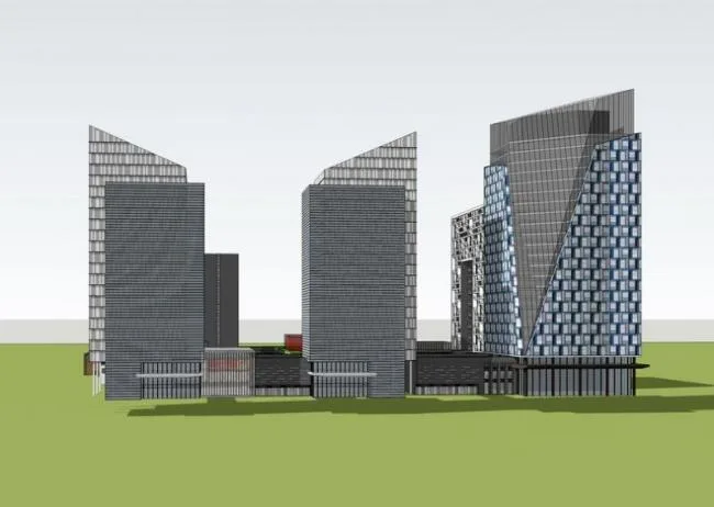 Sketchup Complex Model | Multi story mixed use complex, commercial, high-rise office, modern style