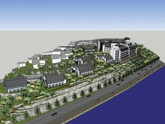 Sketchup Hotel Model | Multi story Mountain Hotel, Chinese Style