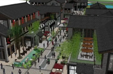 SketchUp Business Model: Modern Chinese Style on Commercial Street-BIM WORLD