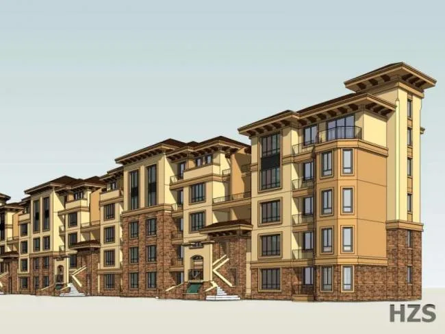 European-Style Multi-Story Row House Residential Model in SketchUp