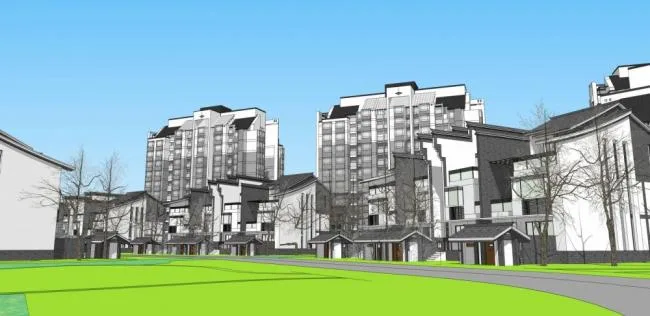 Sketchup Residential Model | Multi story residential communities, high-rise apartments, residential buildings, duplex villas, Chinese style