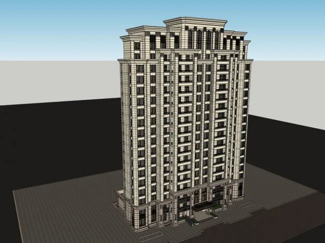 Sketchup Residential Model | High rise residential complex, classical style, 19 floors