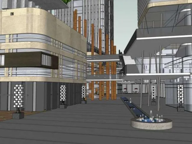 SketchUp Complex Model: Multi-Story High-Rise Office and Commercial Building in Modern Style