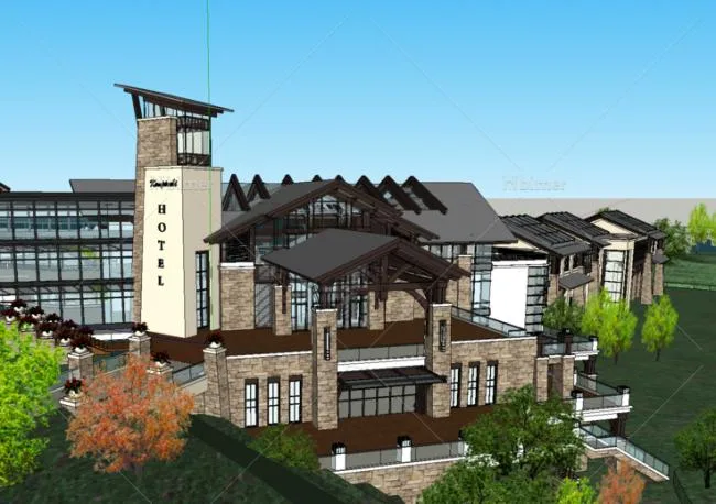 Sketchup Hotel Model | Kempinski, Mountain Hotel, Terrace, Southeast Asian Style