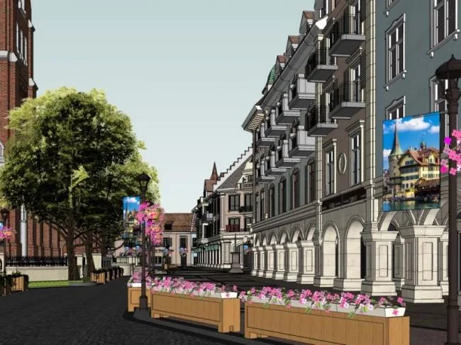 SketchUp Business Model: Multi-Story European Classical Commercial Street Design