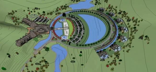Sketchup Hotel Model | Yinjianggou Hot Spring Resort in Inner Mongolia, Multi story hotel, detached villa, Chinese style