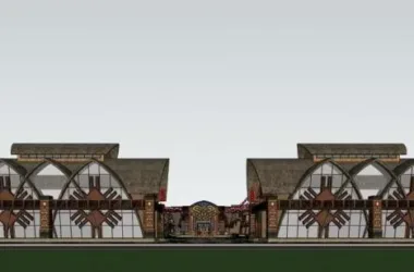 SketchUp Business Model: Multi-Story Commercial Street Inspired by Li Ethnic Style-BIM WORLD