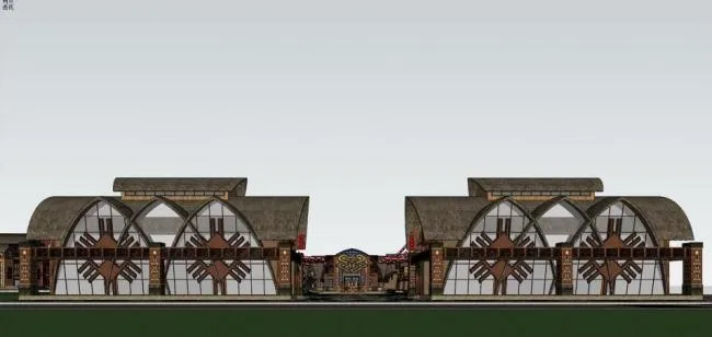SketchUp Business Model: Multi-Story Commercial Street Inspired by Li Ethnic Style