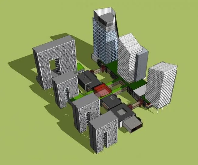 Sketchup Complex Model | Multi story mixed use complex, commercial, high-rise office, modern style