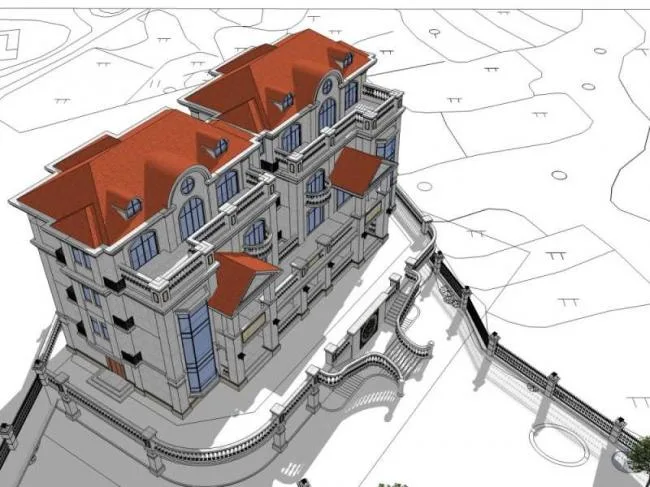 Sketchup Villa Model | Twin Villa, Classical Style