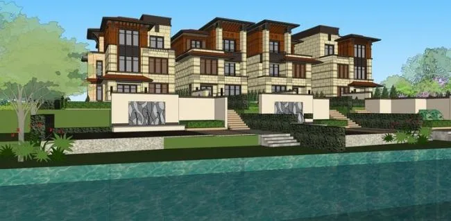 Sketchup Villa Model | Row Villa, English Style, Landscape, Water View