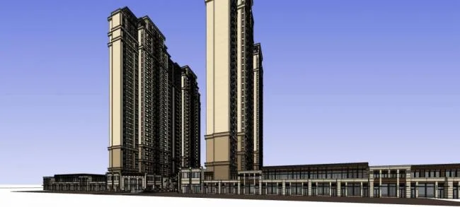 Sketchup residential model | the Taihu Lake official residence, residential building, high-rise residence, commercial podium, neoclassical style