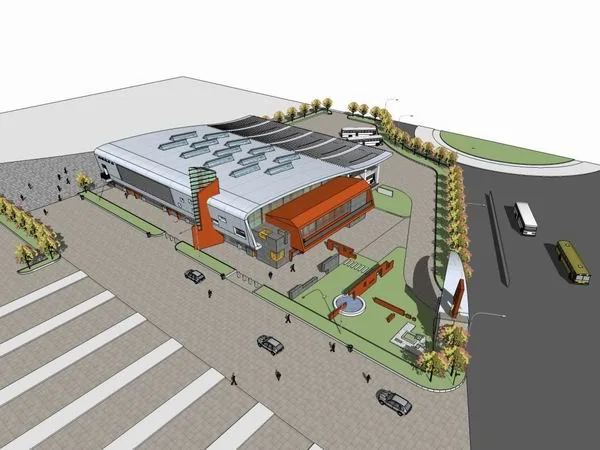 Sketchup Station Road and Bridge | Multi story Beiming Bus Station, Transportation Architecture, Modern Style