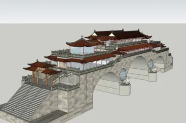 SketchUp Model of a Multi-Story Covered Bridge in Traditional Chinese Architecture-BIM WORLD