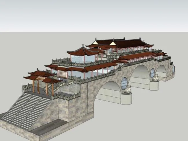 SketchUp Model of a Multi-Story Covered Bridge in Traditional Chinese Architecture
