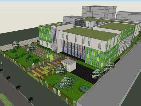 Sketchup School Model | Multi story Kindergarten School, Campus Educational Architecture, Modern Style