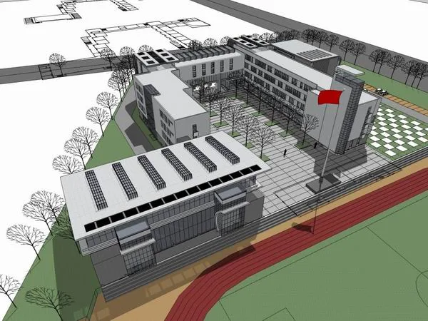 Sketchup School Model | Multi story Elementary School, Campus Educational Architecture, Modern Style