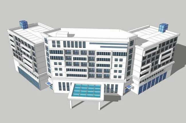 Sketchup Hotel Model | Multi story Hotel, Modern Style, U-shaped Plan