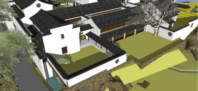 Sketchup Planning Model | Huizhou Style, Multi story Ancient Architecture Planning, Chinese Style