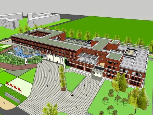 Sketchup School Model | Multi story International Exchange Center for College Students, Campus Education Building, Modern Style