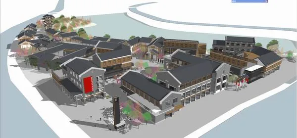 SketchUp Business Model: Multi-Story Commercial and Pedestrian Street in Modern Chinese Style