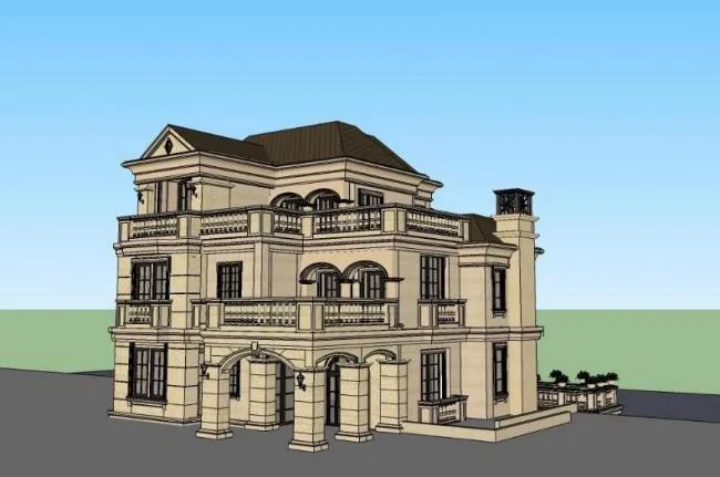 French Classical Style Villa Model in SketchUp | Elegant Solo Villa Design