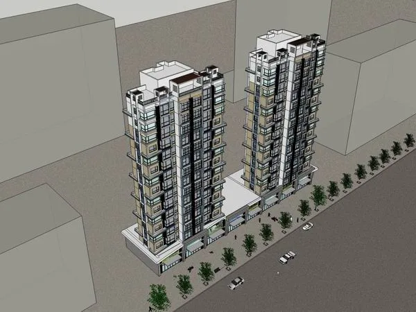 Sketchup Residential Model | High rise residential building, modern style, ground floor commercial