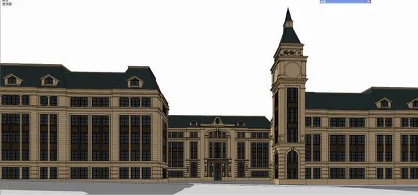 Sketchup School Model | Multi story Primary and Secondary School, Campus Educational Architecture, European Style, Classical Style