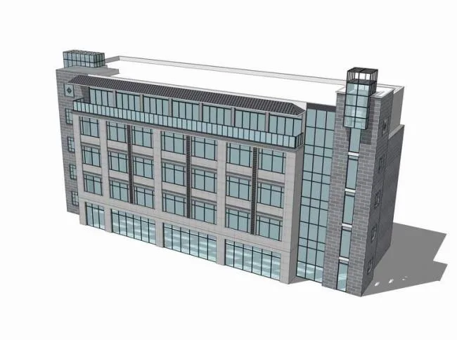 SketchUp Multi-Story Small Office Building in Modern Chinese Style