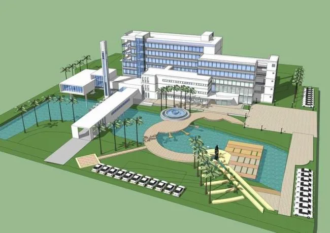 Modern Multi-Story Hotel Model in SketchUp